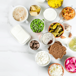 bowls of prebiotic foods against a white background - goodnessmenutrition