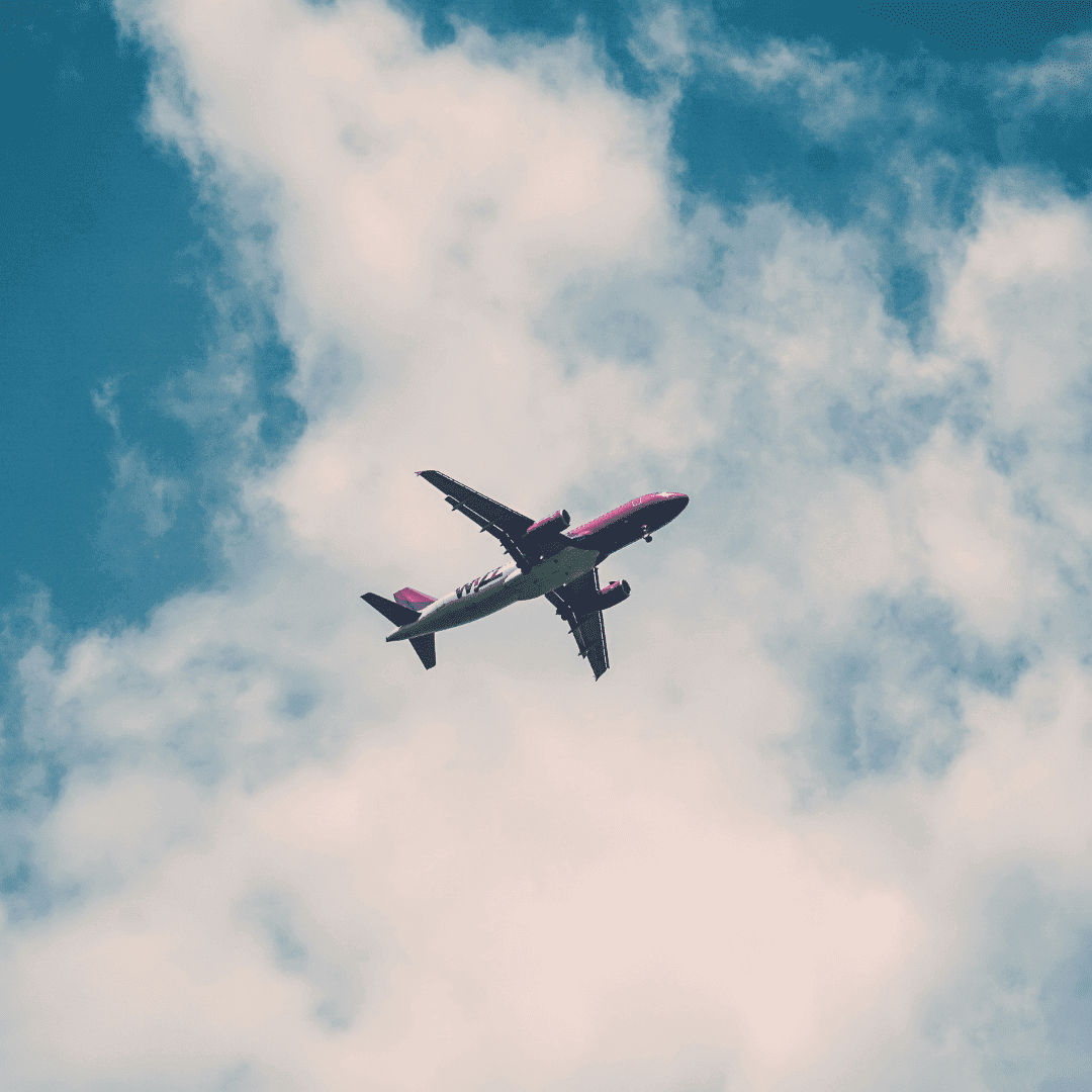 aeroplane in a blue sky from below