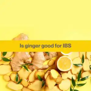 Ginger good for IBS - goodnessme nutrition (1) cut root ginger and whole pieces of root ginger against a yellow background, cut lemon