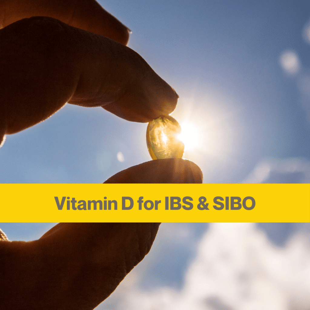 Vitamin D and IBS or SIBO 1 close up of hands holding a gel capsule up to sun against a blue sky