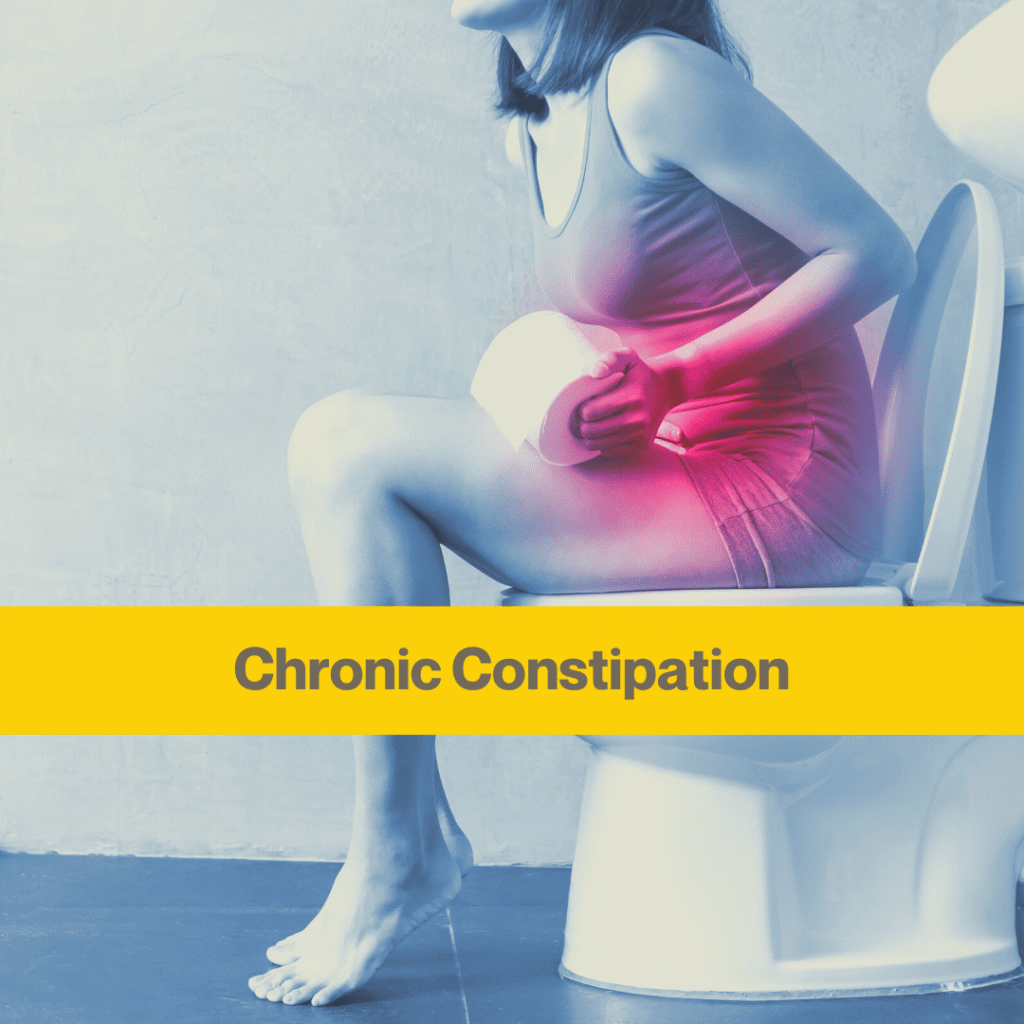 5 important things no-one tells you about chronic constipation 1 woman sitting on a toilet, words Chronic constipation.