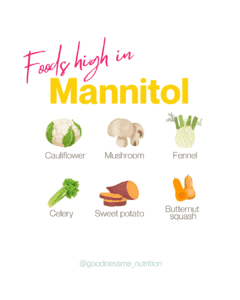 Foods high in mannitol. Picture of cauliflower, mushrooms, fennel, celery, sweet potato and butternut squash.