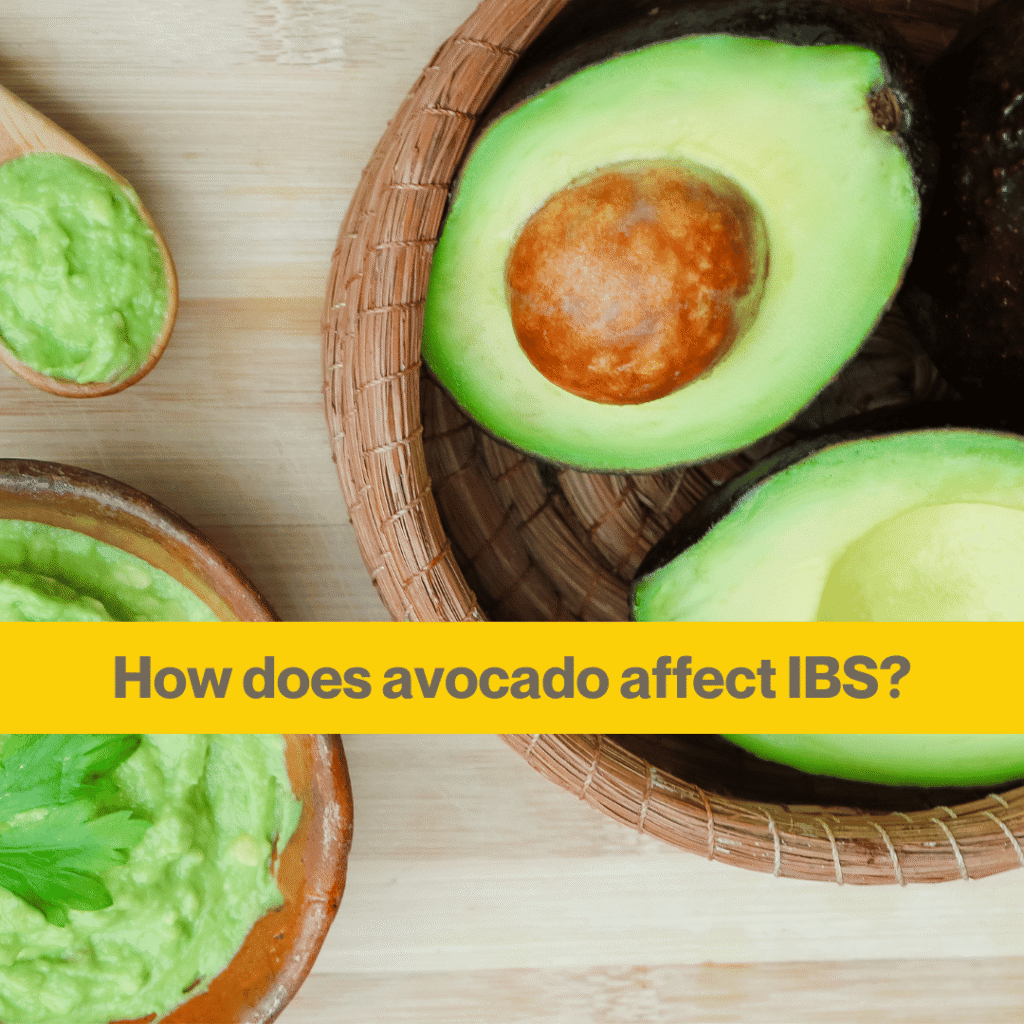 Can you eat avocado with IBS? 1 wooden bowl with an open avocado. Words How does avocado affect IBS?
