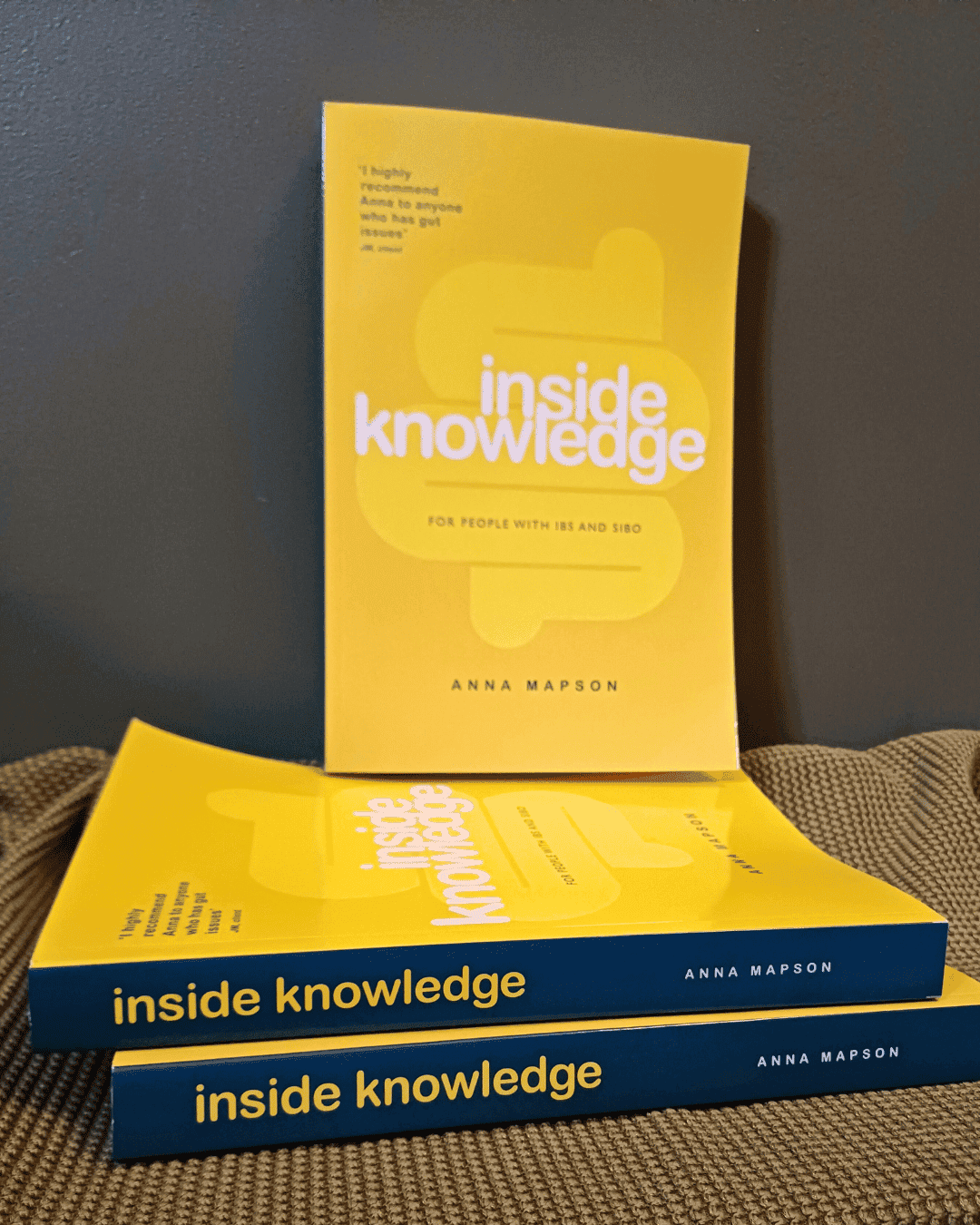 Close up of the Inside Knowledge for people with IBS and SIBO book by Anna Mapson, IBS nutritionist