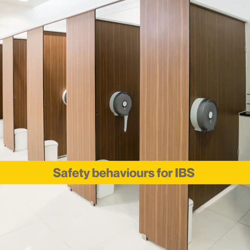 IBS toilet anxiety: are your coping habits making symptoms worse? 1 toilet stalls with brown wooden doors, all open. Words Why do I keep going back to the toilet with IBS?